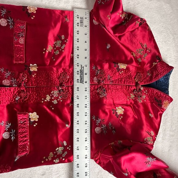 Peony Brand Womens Reversible Quilted Jacket 34 Jacquard Chinese Silk Floral Red - Picture 8 of 9